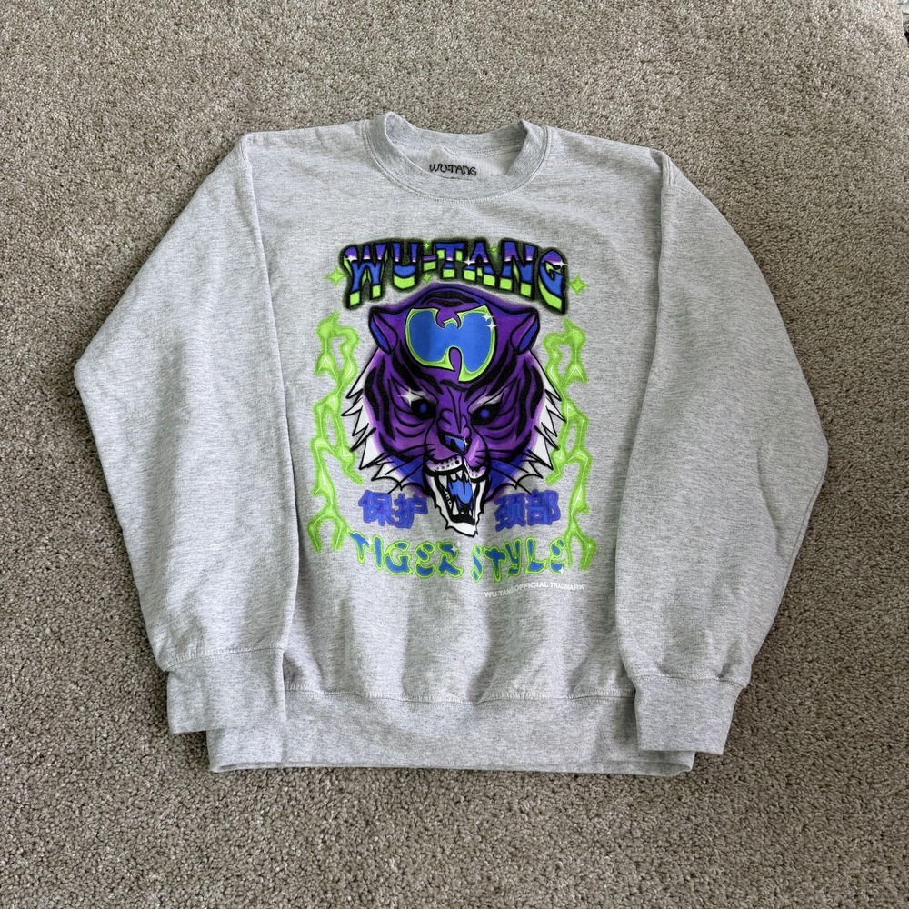 Wu-Tang Sweatshirt Mens Medium Gray Fleece Pullover Tiger Graphic Sweatshirt